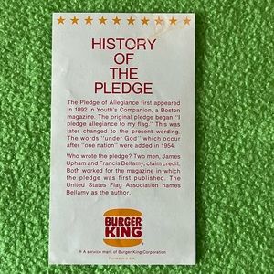 Vintage Burger King 1969 Red Skelton Pledge Of Allegiance